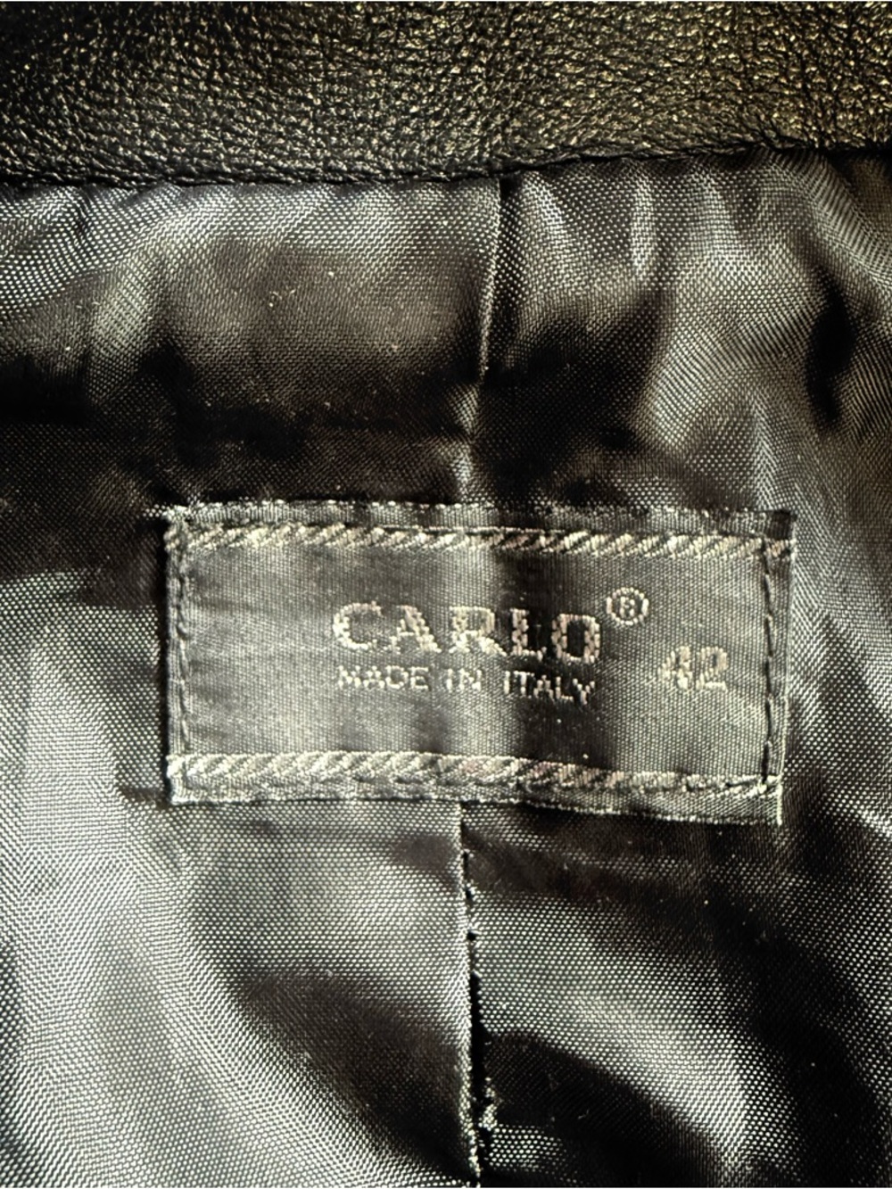 CARLO Moto Small Label EU Size 42 Jacket Black Leather White Stitching Juniors - Picture 10 of 16
